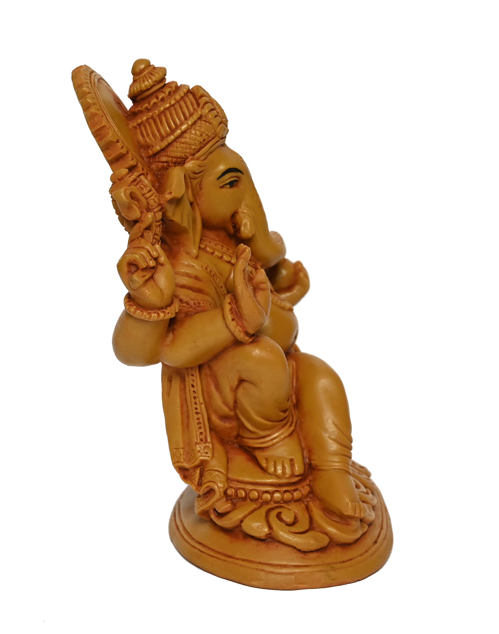 Karighar Polyresin Ganesh Ganpati Bappa Idol Perfect For Home | Living Room | Puja Room | Gifting (Brown, 10 X 11 X 15 Cm)